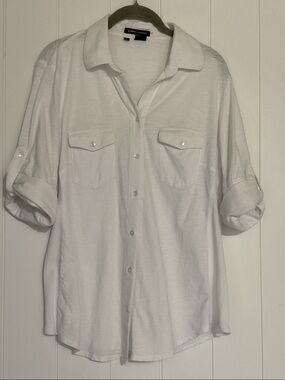 Sandra Ingrish White Button-Down Shirt with Roll Tabs